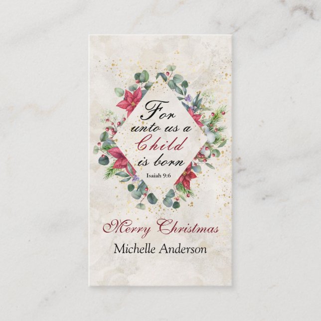 Cartão De Visita Isaiah 9:6 Para nós uma criança é nascer, Natal (Frente)