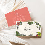 Cartão De Visita Island Vintage Botanical<br><div class="desc">Cartões de visitas tropicais apresentam seu nome e/ou nome comercial emoldurados por bananeiras verdes e folhas monstera com flores vermelhas e corais hibiscus ilustrados em um estilo desenhado à mão. Personalize com as informações de contato no verso,  em branco,  no coral tropical,  acentuado com um hibisco branco.</div>