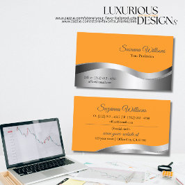 Cartão De Visita Ispires de decor de prata de onda laranja clássico