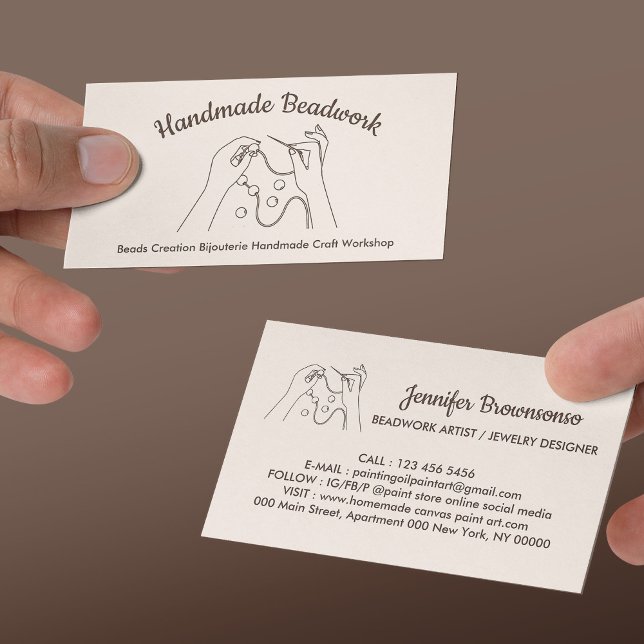 Cartão De Visita Ivory Beige Blush Miçanga Creative Bijouterie (Ivory Beige Blush Beads Creation Bijouterie Business Card)