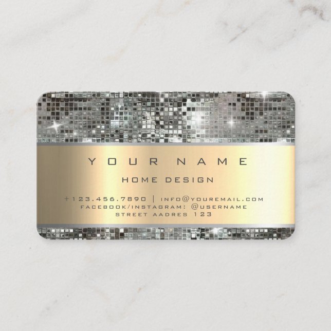 Cartão De Visita Ivory Champaing Dourado Diamond Stripes Glitter VI (Frente)