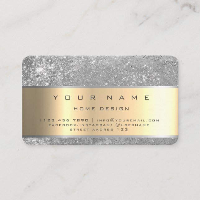 Cartão De Visita Ivory Champaing Dourado Diamond Stripes Glitter VI (Frente)