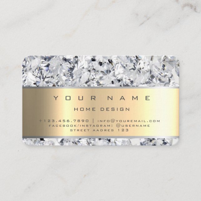 Cartão De Visita Ivory Champaing Dourado Diamond Stripes Glitter VI (Frente)