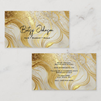 Cartão De Visita Ivory Marble and Gold Glitter Business Card