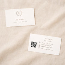 Ivory taupe monogram wreath modern minimalst QR