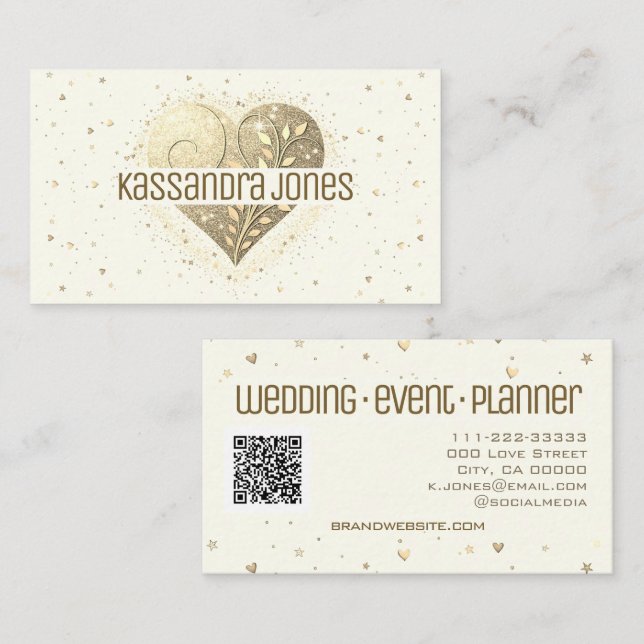 Cartão De Visita Ivory White Cream Glitter Love Heart Shic (Frente/Verso)