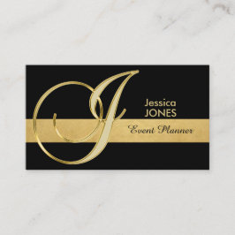 Cartão De Visita 'J inicial preto Dourado Monogrammed elegante na