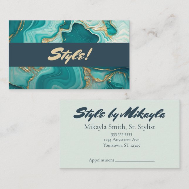 Cartão De Visita Jade Green and Gold Marble Style Beauty Hair Nails (Frente/Verso)