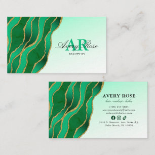 Cartão De Visita Jade Green Dourada Marble Agate Beleza Cosmetologi