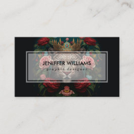 Cartão De Visita Jaguar with Crown in Flowers Painting             