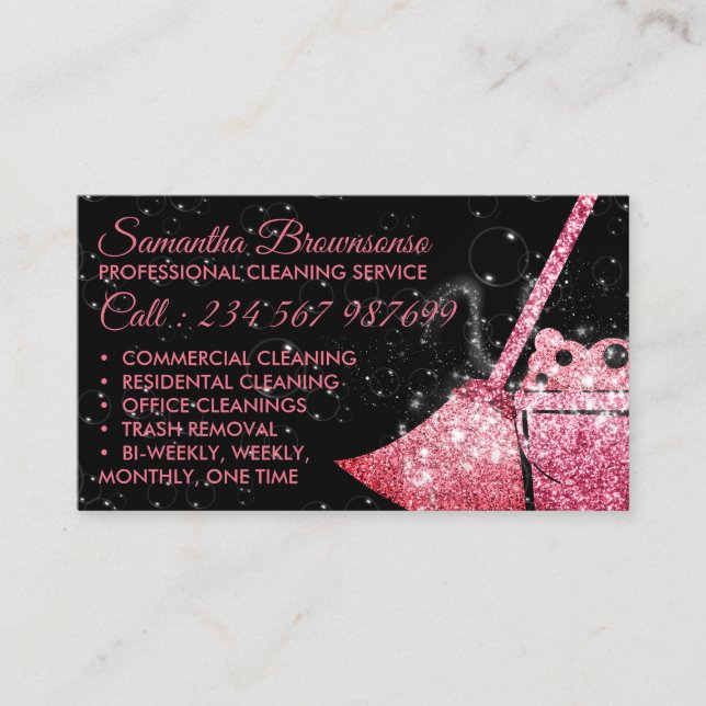 Cartão De Visita Janitorial de Limpeza do Luxo Laranja Negro (Frente)