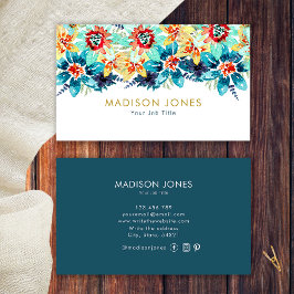 Cartão De Visita Jardim de Primavera Floral em Aquarela Elegante e