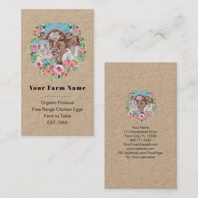Cartão De Visita Jardim do Mercado de Vaca de Frango da Fazenda Fam (Frente/Verso)