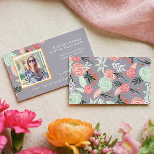 Cartão De Visita Jardim Floral Rosa & Mint e Quadro de Fotografias
