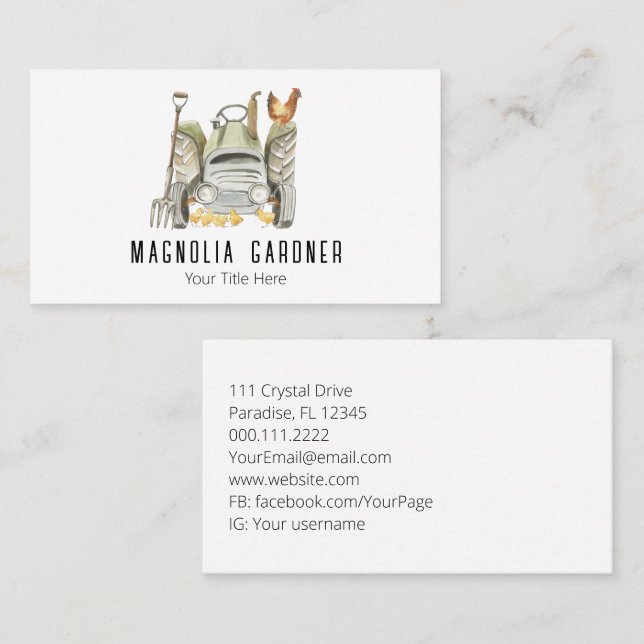 Cartão De Visita Jardinagem Orgânica Galinhas Agrícolas (Frente/Verso)