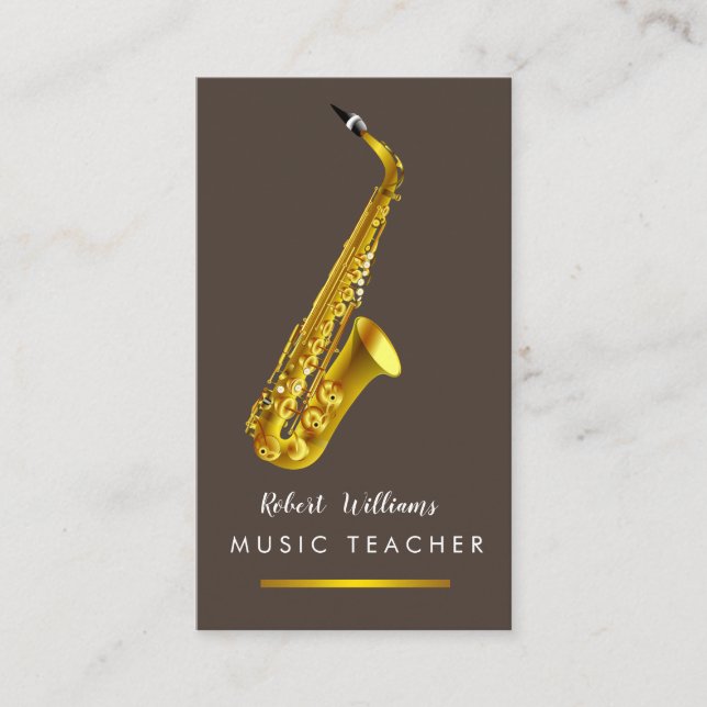 Cartão De Visita Jazz do ouro do músico do instrumento do saxofone (Frente)