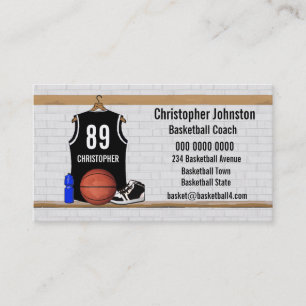 Cartão De Visita Jérsei preto e branco personalizado do basquetebol