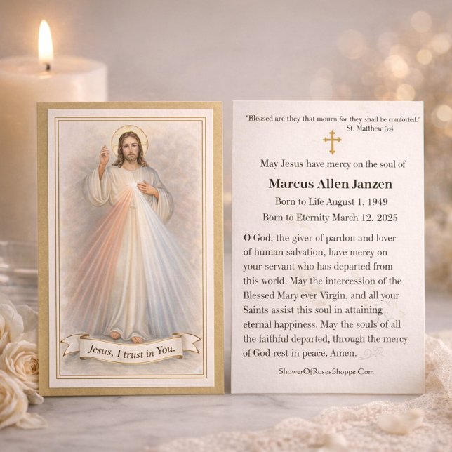 Cartão De Visita Jesus Divine Mercy Funeral Memorial Prayer Cards (Criador carregado)