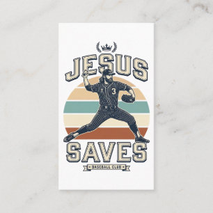 Cartão De Visita Jesus Salva Beisebol Vetor Cristão Vintage Desi