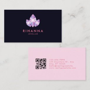 Cartão De Visita Joalheiro Diamante Brilhante Código QR Mínimo Rosa