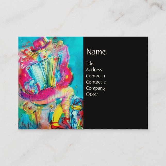 Cartão De Visita JOGADOR DE ACCORDION NA NOITE, preto (Frente)