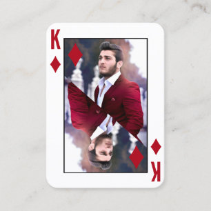Cartão De Visita Jogador de Poker Branco Vermelho de Foto do Rei do