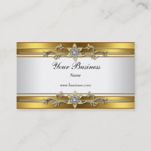 Cartão De Visita Joia branca Elegante Dourada