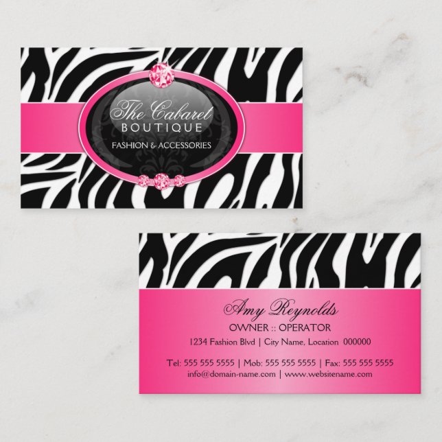 Cartão De Visita Jóia elegante da forma da zebra (Frente/Verso)