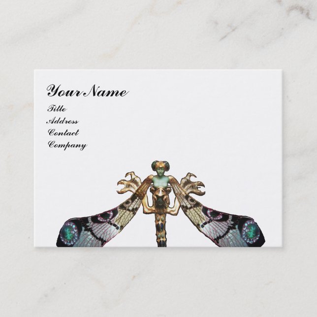 Cartão De Visita JOIA Negra Negra Negra DRAGONFLY MULHER FANTASY (Frente)