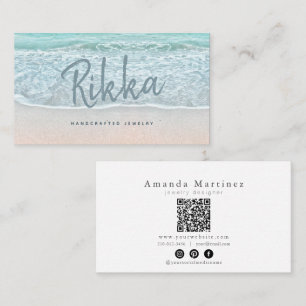 Cartão De Visita Joias Artisanais Praia Arenosa Oceano Turquesa QR