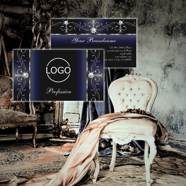 Cartão De Visita Joias brancas brancas e pretas, nobres e pretas, p (Criador carregado)