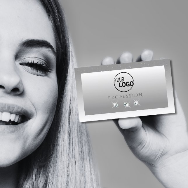 Cartão De Visita Joias Brancas de Ombre de Cinza Prateada com Logot (Criador carregado)