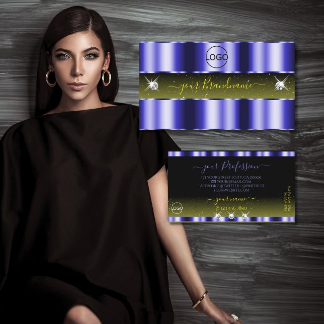 Cartão De Visita Joias brilhantes amarelas azuis piscando com logot (Criador carregado)