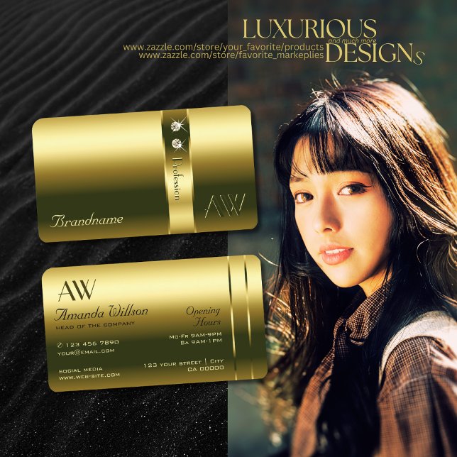 Cartão De Visita Joias e monogramas Dourados e luxuosos com brilho (Criador carregado)