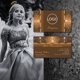 Cartão De Visita Joias laranja e castanho pretas para adicionar log