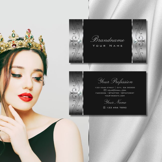 Cartão De Visita Joias Negras Espalhadas Negras Elegantes Ornamenta (Criador carregado)