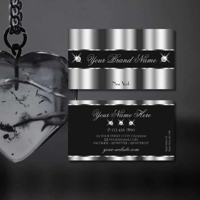 Cartão De Visita Joias Negras Luxuosas de Prata Negra Glamorosas (Criador carregado)