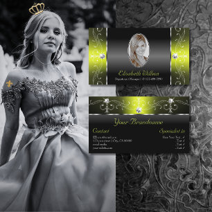 Cartão De Visita Joias pretas amarelas na moda com fotografia