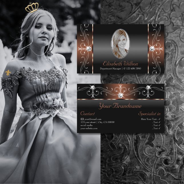 Cartão De Visita Joias pretas e luxuosas e pretas pretas esmagadas  (Criador carregado)
