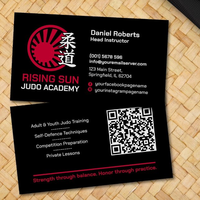 Cartão De Visita Judo academy instructor - Kanji and rising sun (Criador carregado)
