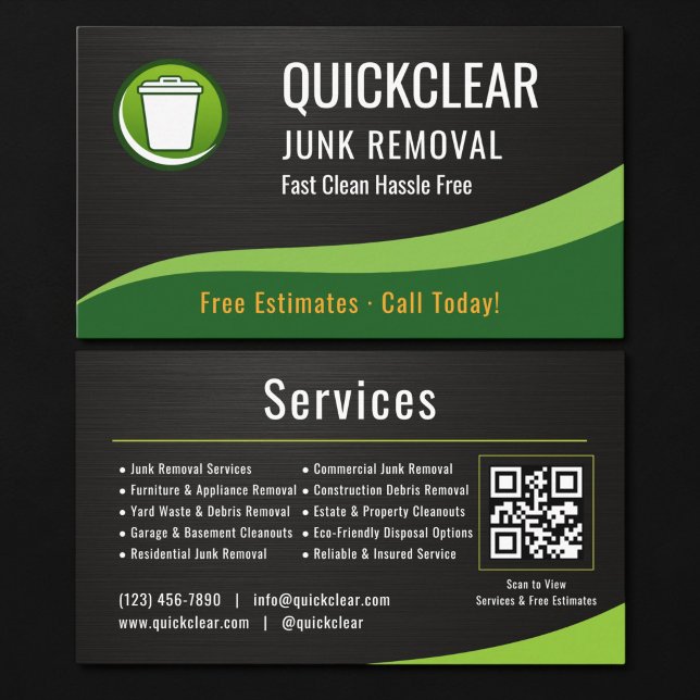 Cartão De Visita Junk Removal QR Code Metallic (Criador carregado)