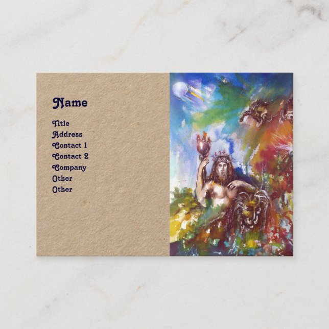 Cartão De Visita JUPITER E LION, mitologia grega, papel Kraft (Frente)