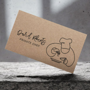 Cartão De Visita Kaft Rustic Line Art do Chef Minimalista Privado