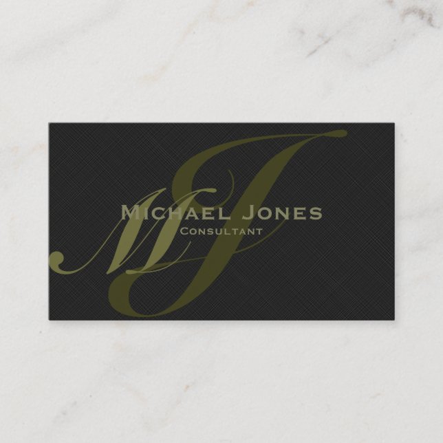Cartão De Visita Khaki Monograma Duplo Elegante Profissional Modern (Frente)