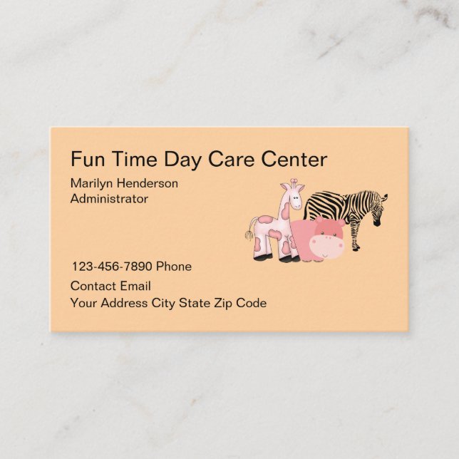 Cartão De Visita Kids Daycare Cute Animals Theme Daycare (Frente)