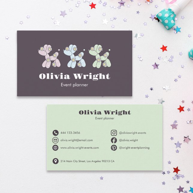 Cartão De Visita Kids Event Balloon Dogs Party Planner (Criador carregado)