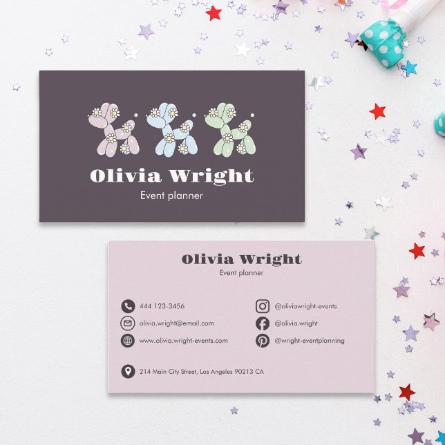 Cartão De Visita Kids Event Balloon Dogs Party Planner (Criador carregado)