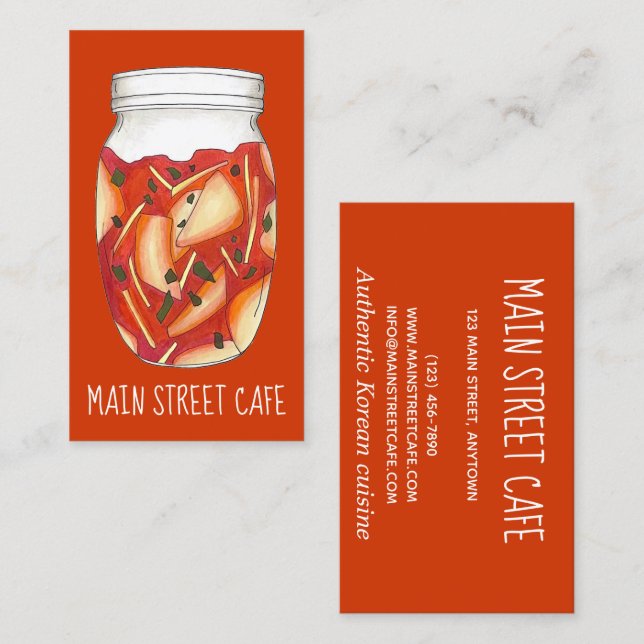 Cartão De Visita Kimchi Banchan Cabbage Coreano Comida Restaurante  (Frente/Verso)