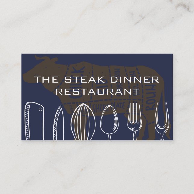 Cartão De Visita Kitchenware | Diagrama da carne de bovino (Frente)