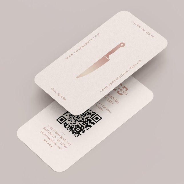 Cartão De Visita Knife do Chef Restaurante Pastel Rosa Elegante Mod (Restaurant Chef Knife Pastel Pink Rosegold Elegant Modern Business Card
)